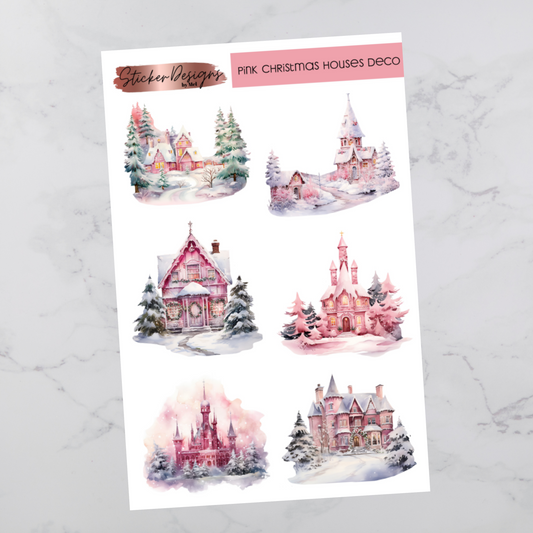 Pink Christmas Houses Deco - Deco Stickers