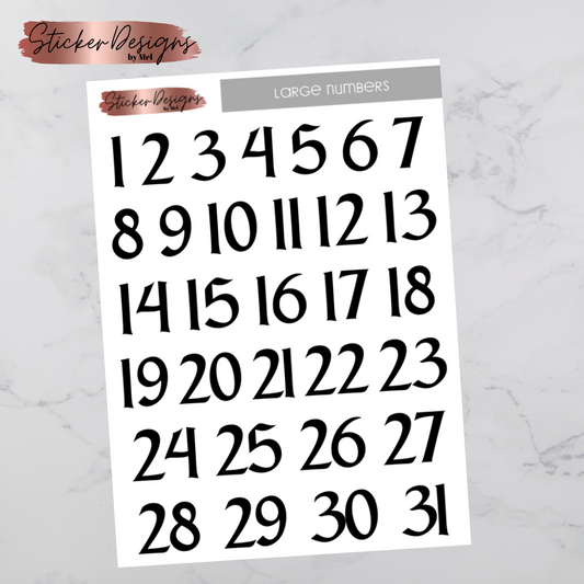 Large Date Numbers - Large Sheet