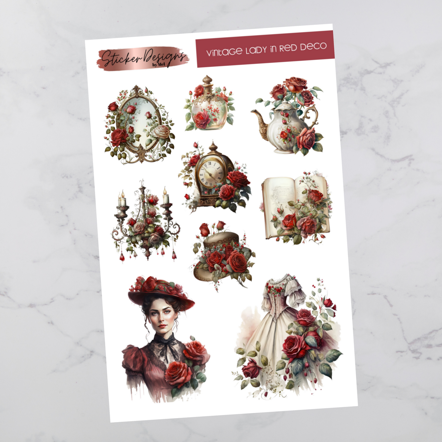 Vintage Lady in Red - Deco Stickers
