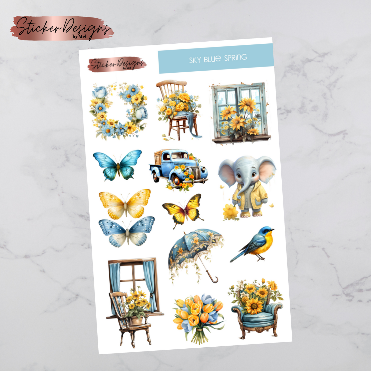 Sky Blue Spring Deco Sticker Sheet