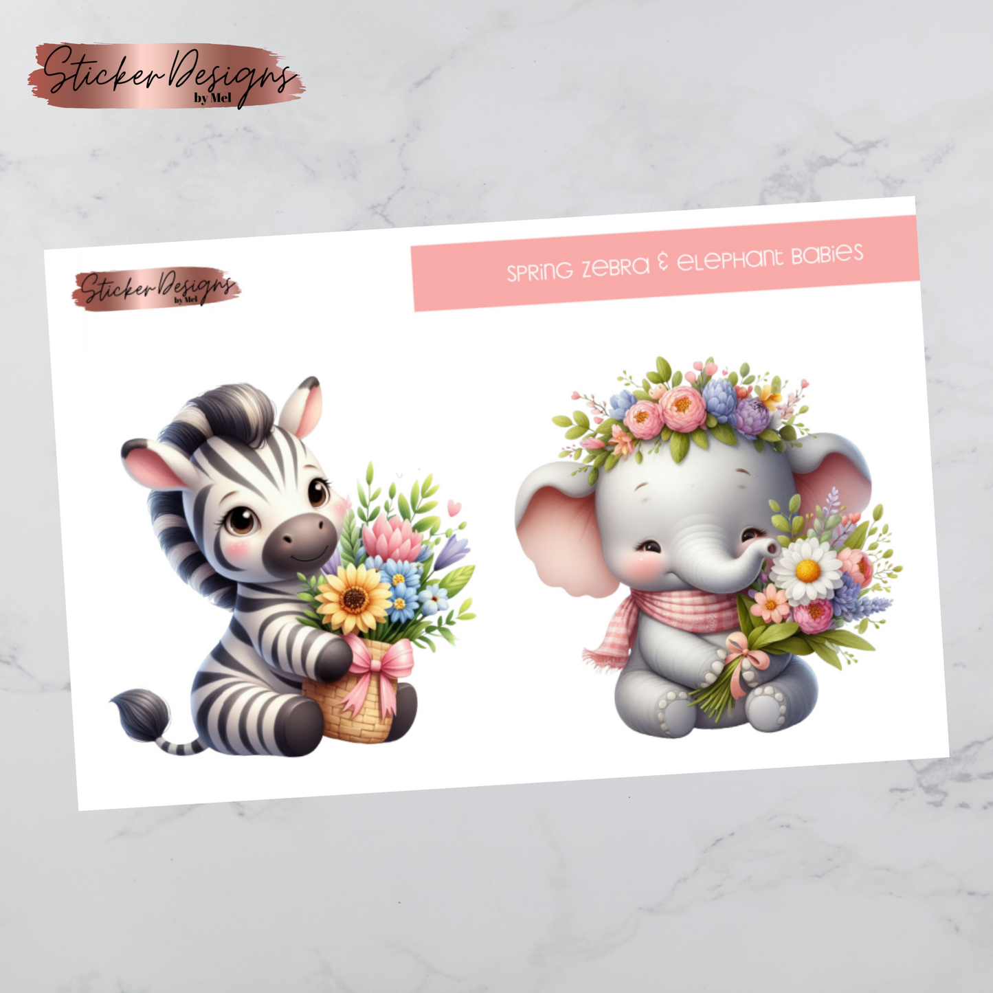 Spring Baby Zebra & Elephant - Jumbo - Deco Sticker Sheet