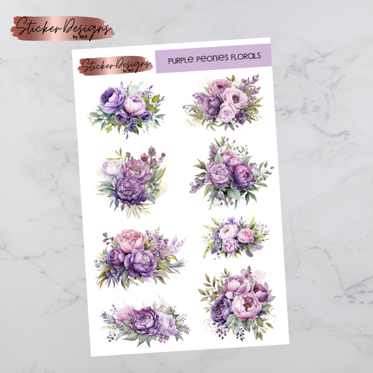 Purple Peonies Florals Deco Sticker Sheet